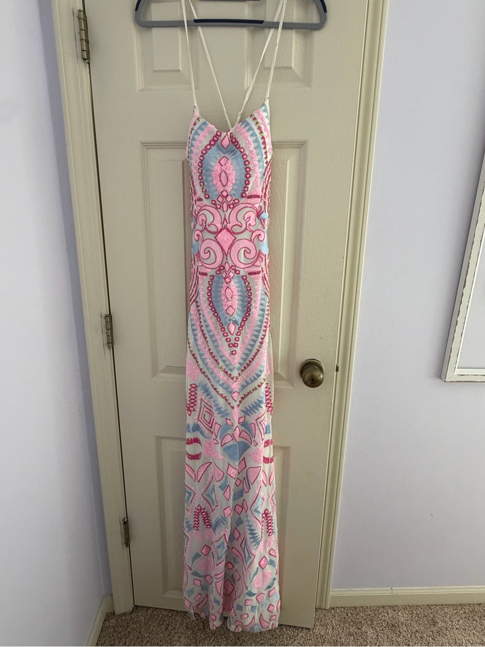 Pink & Light Blue Printed Maxi Dress